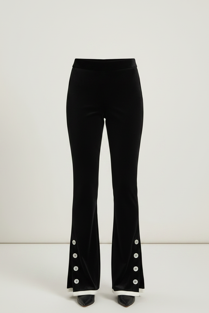 Pantalon Velours Noir Évasé Boutons Décoratifs Femme - vue 3