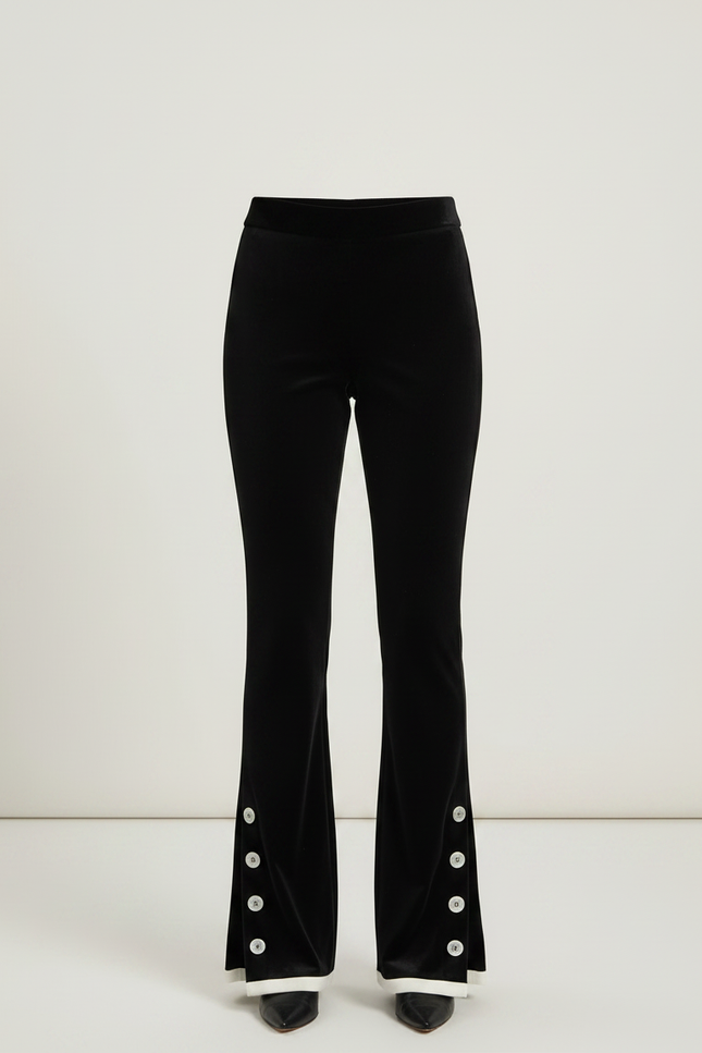 Pantalon Velours Noir Évasé Boutons Décoratifs Femme - vue 3
