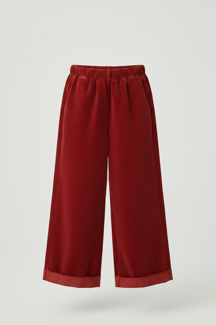 Pantalon Velours Rouge Brique Côtelé Ample Enfant - Bordeaux - vue 3