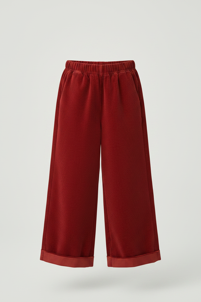 Pantalon Velours Rouge Brique Côtelé Ample Enfant - Bordeaux - vue 3