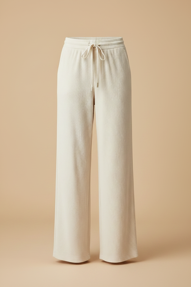 Pantalon Velours Côtelé Large Beige Décontracté Femme - Cordé - vue 3