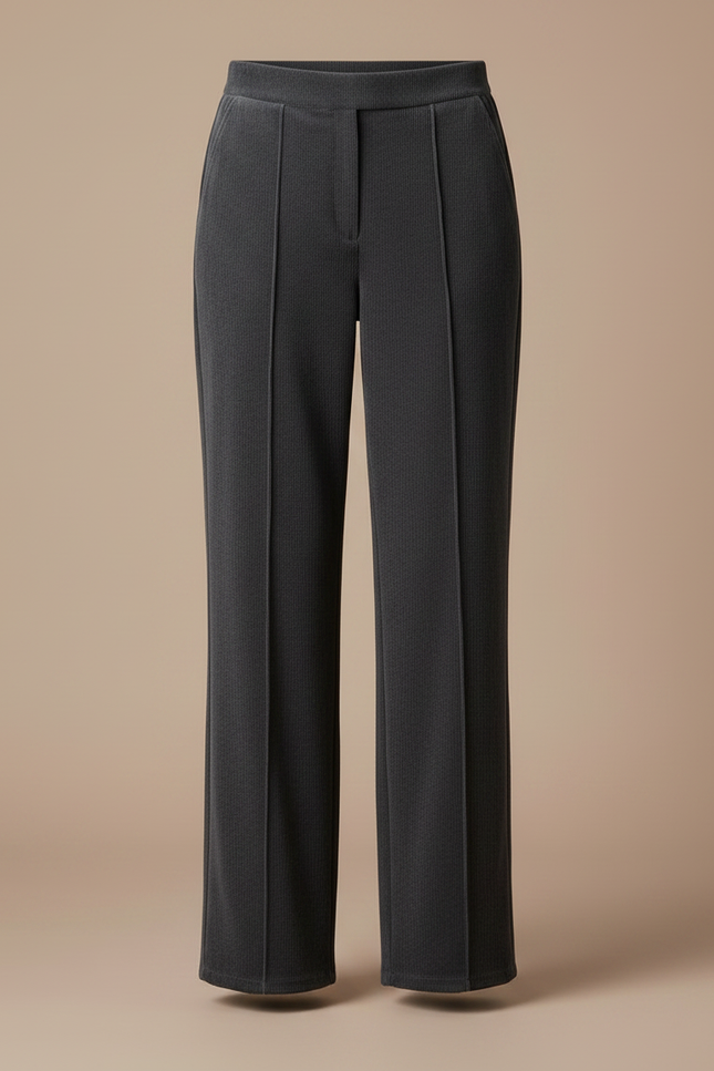 Pantalon Velours Gris Côtelé Ample Taille Haute Fluide - Cordé - vue 3