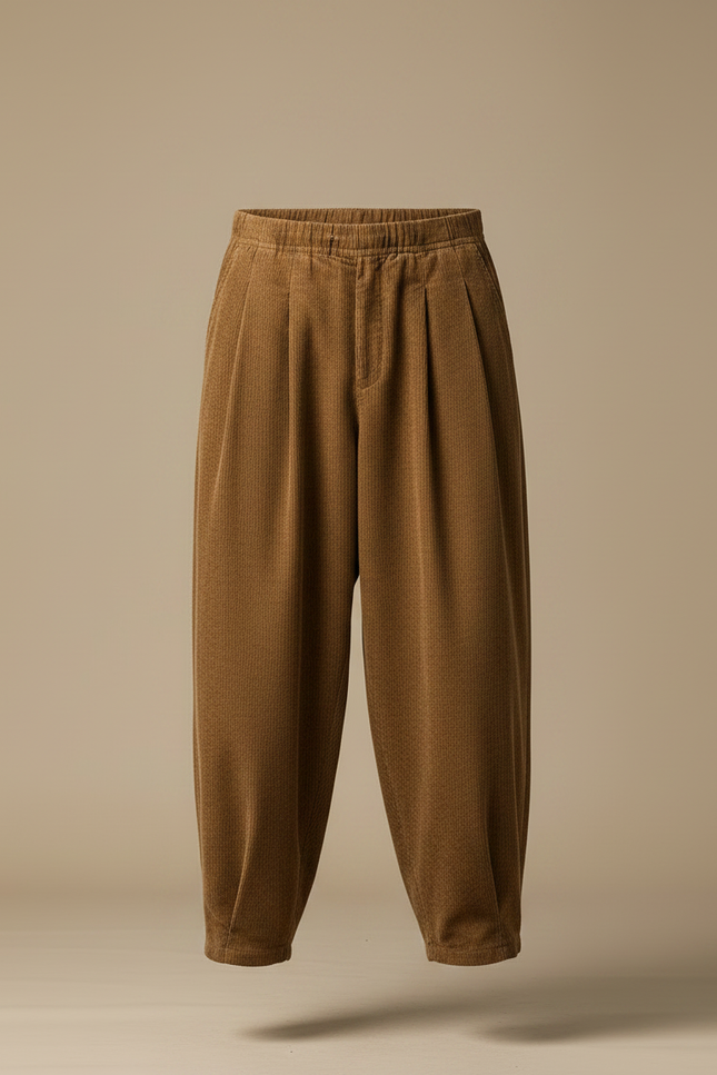 Pantalon Velours Plissé - Marron Cordé - vue 3
