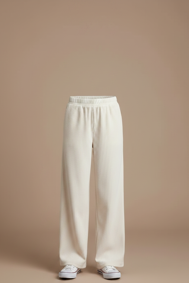 Pantalon Velours Côtelé Crème Ample Décontracté Enfant - Beige Cordé - vue 3