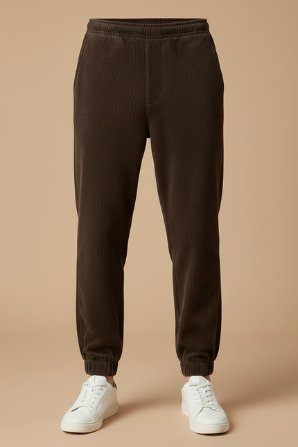 Pantalon Velours Côtelé Marron Élastiqué Décontracté Homme - Cordé - vue 3