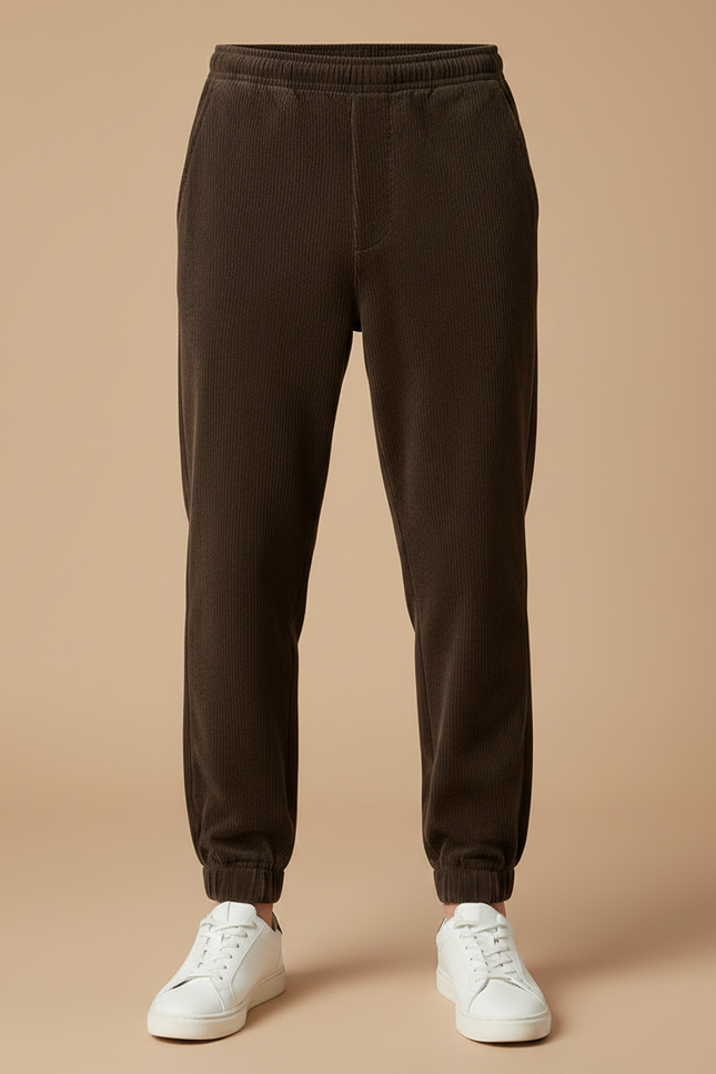 Pantalon Velours Côtelé Marron Élastiqué Décontracté Homme - Cordé - vue 3