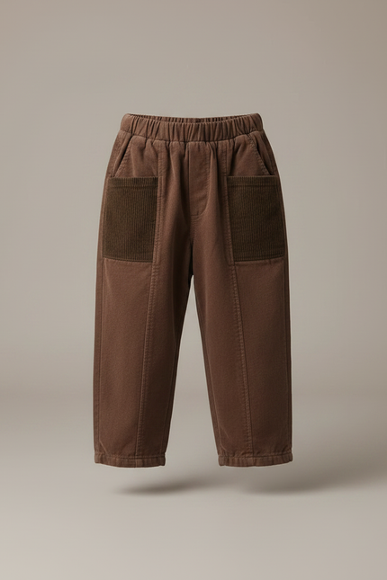 Pantalon Velours Marron Côtelé Harem Ample Élastique Garçon - Cordé - vue 3