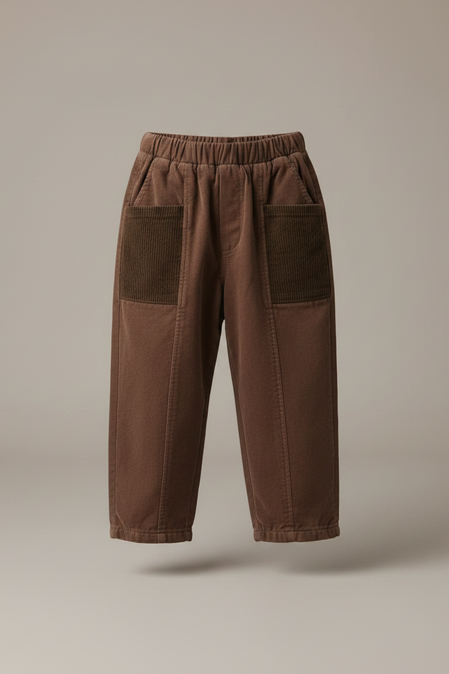 Pantalon Velours Marron Côtelé Harem Ample Élastique Garçon - Cordé - vue 3