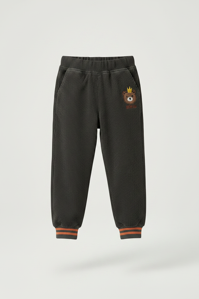 Pantalon Velours Côtelé Gris Décontracté Ours Enfant - Cordé - vue 3