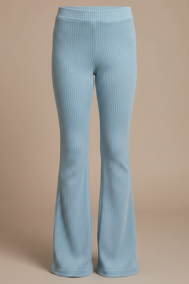 Pantalon Velours Bleu Côtelé Évasé Confortable Fille - Cordé - vue 3