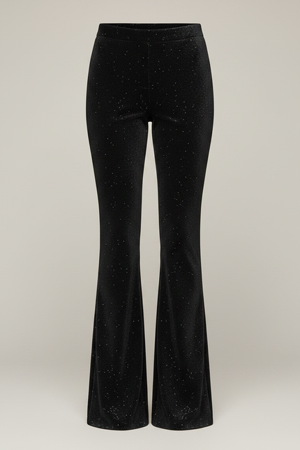 Pantalon Velours Noir Évasé Pailleté Élégant Femme - vue 3