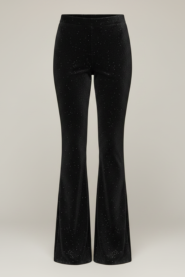 Pantalon Velours Noir Évasé Pailleté Élégant Femme - vue 3