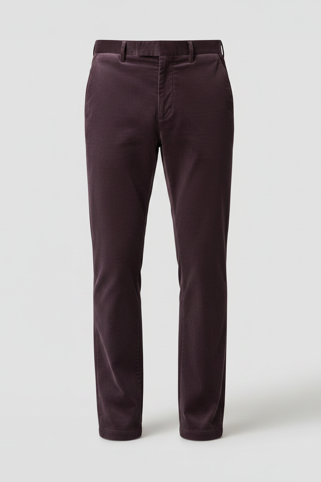 Pantalon Velours Marron Droit Homme Décontracté Élégant - Bordeaux Cordé - vue 3