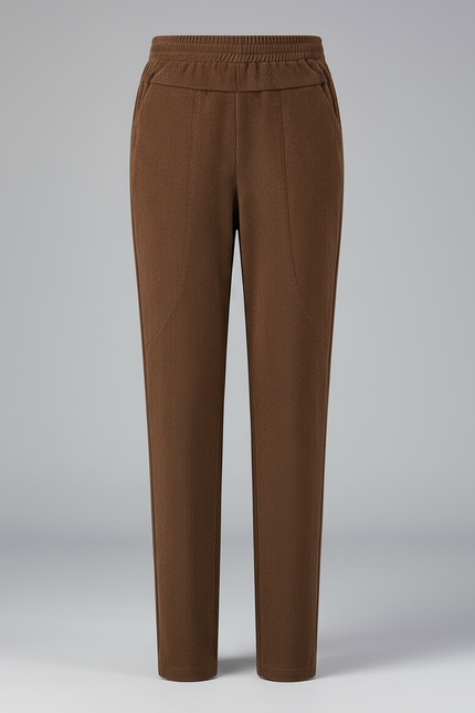 Pantalon Velours Marron Droit Taille Élastique Décontracté - Cordé - vue 3