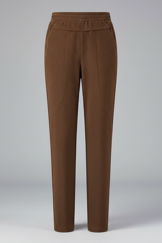 Pantalon Velours Marron Droit Taille Élastique Décontracté - Cordé - vue 3