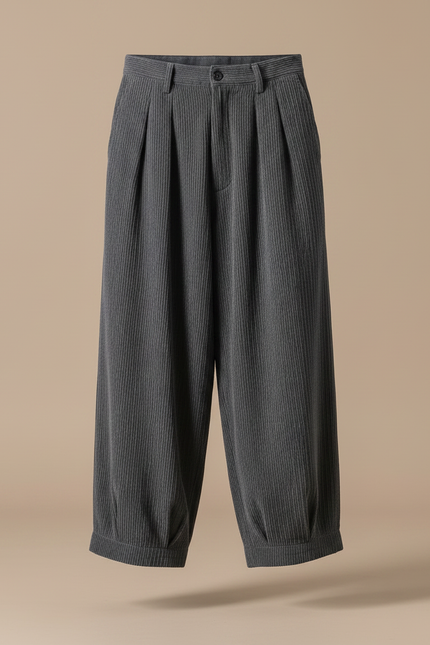 Pantalon Velours Gris Côtelé Ample Homme Décontracté - Cordé - vue 3
