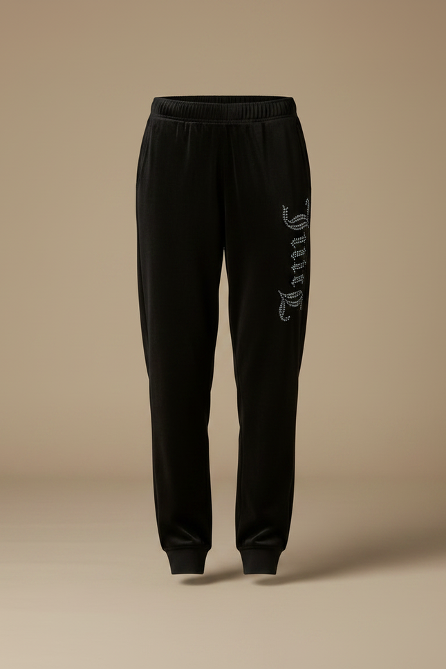 Pantalon Velours Noir Jogger Décontracté Strass Femme - vue 3