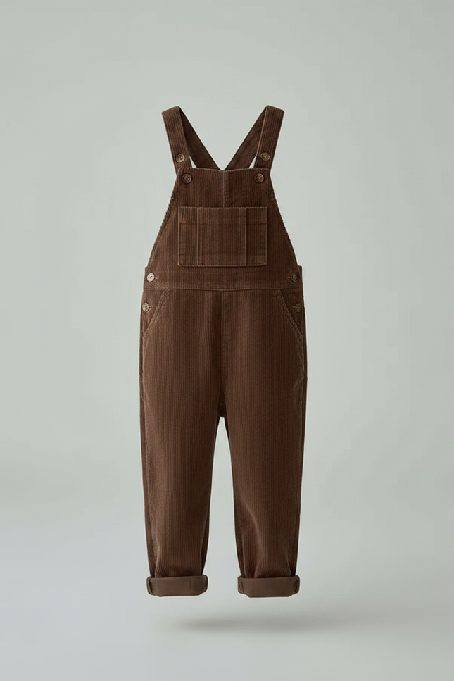 Pantalon Velours Marron Côtelé Salopette Enfant Mignonne - vue 3