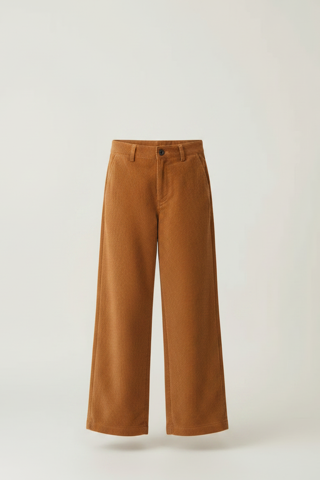 Pantalon Velours Marron Côtelé Ample Décontracté Fille - Camel - vue 3