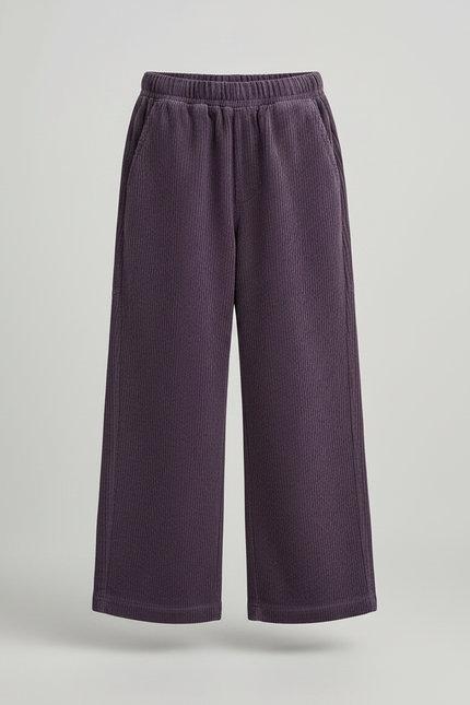 Pantalon Velours Violet Côtelé Ample Enfant Fille - Cordé - vue 3