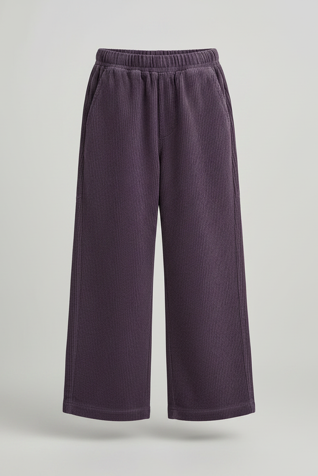 Pantalon Velours Violet Côtelé Ample Enfant Fille - Cordé - vue 3