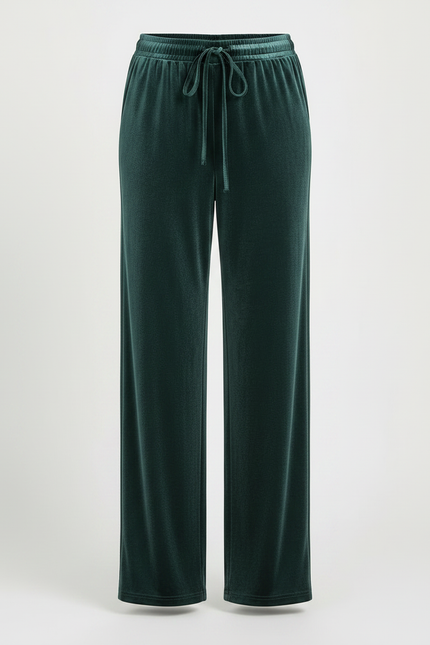Pantalon Velours Vert Émeraude Droit Fluide Femme - vue 3
