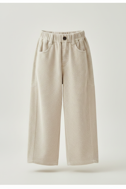 Pantalon Velours Beige Ample Côtelé Décontracté Enfant - Cordé - vue 3