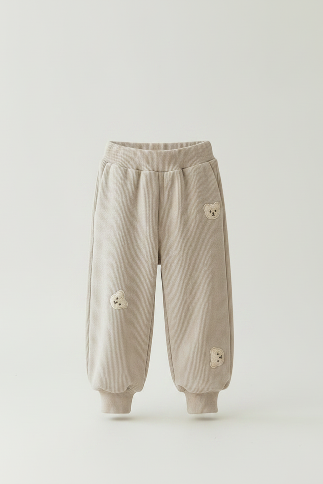 Pantalon Velours Beige Côtelé Ample Brodé Ours Enfant - Cordé - vue 3