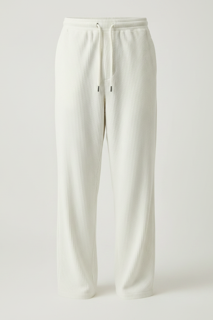 Pantalon Velours Côtelé Blanc Cassé Ample Décontracté Homme - Beige Cordé - vue 3