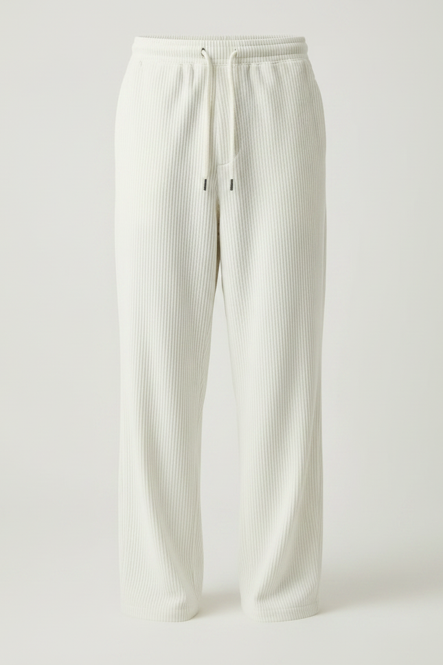 Pantalon Velours Côtelé Blanc Cassé Ample Décontracté Homme - Beige Cordé - vue 3