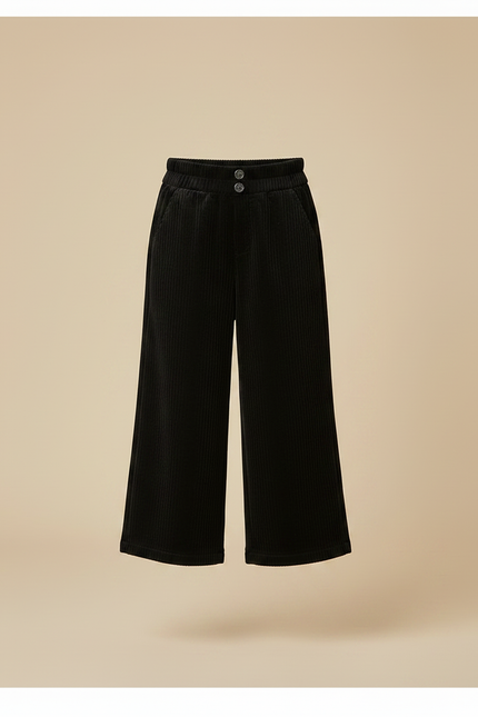 Pantalon Velours Noir Côtelé Ample Enfant Fille - Cordé - vue 3