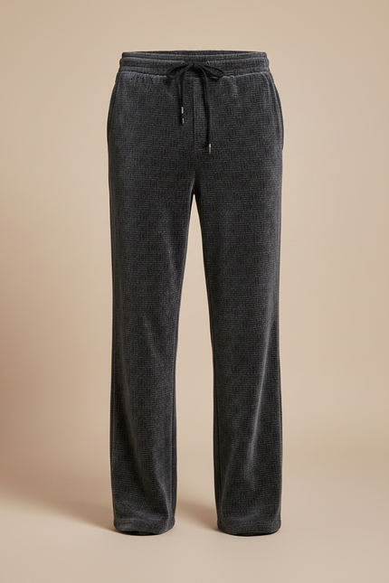 Pantalon Velours Gris Motif Géométrique Ample Décontracté - vue 3