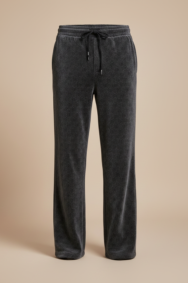 Pantalon Velours Gris Motif Géométrique Ample Décontracté - vue 3