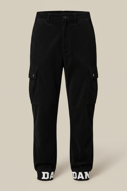 Pantalon Velours Noir Côtelé Cargo Imprimé Garçon - Cordé - vue 3