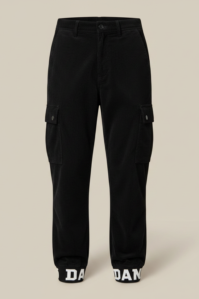 Pantalon Velours Noir Côtelé Cargo Imprimé Garçon - Cordé - vue 3