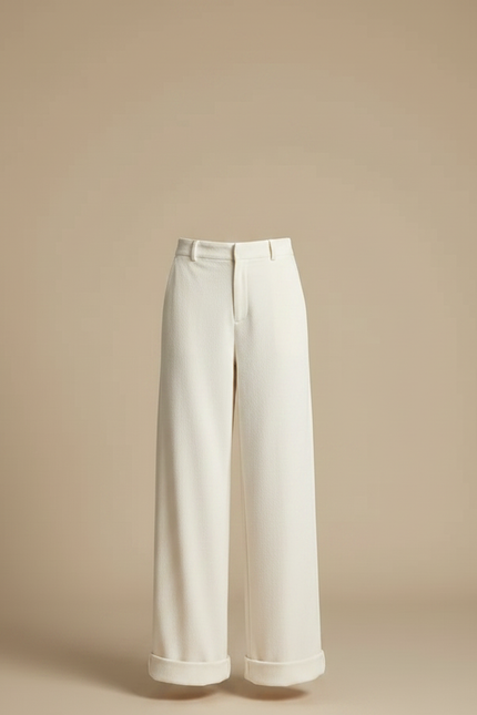 Pantalon Velours Écru Large Décontracté Femme - Beige - vue 3