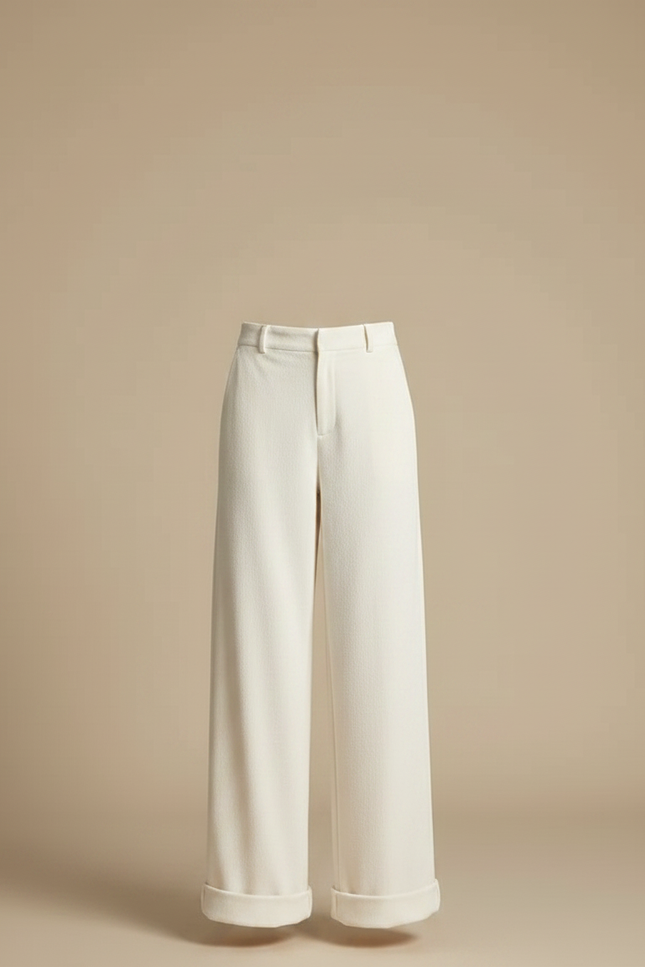 Pantalon Velours Écru Large Décontracté Femme - Beige - vue 3