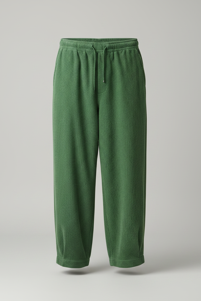 Pantalon Velours Vert Côtelé Ample Décontracté Homme - Cordé - vue 3