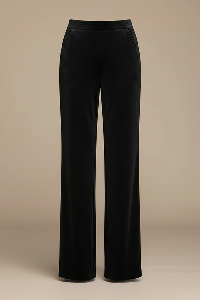 Pantalon Velours Noir Ample Taille Haute Femme Élégant - vue 3