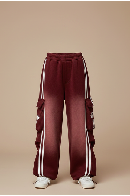 Pantalon Velours Dégradé Cargo Sporty Rayures Blancs - Bordeaux - vue 3