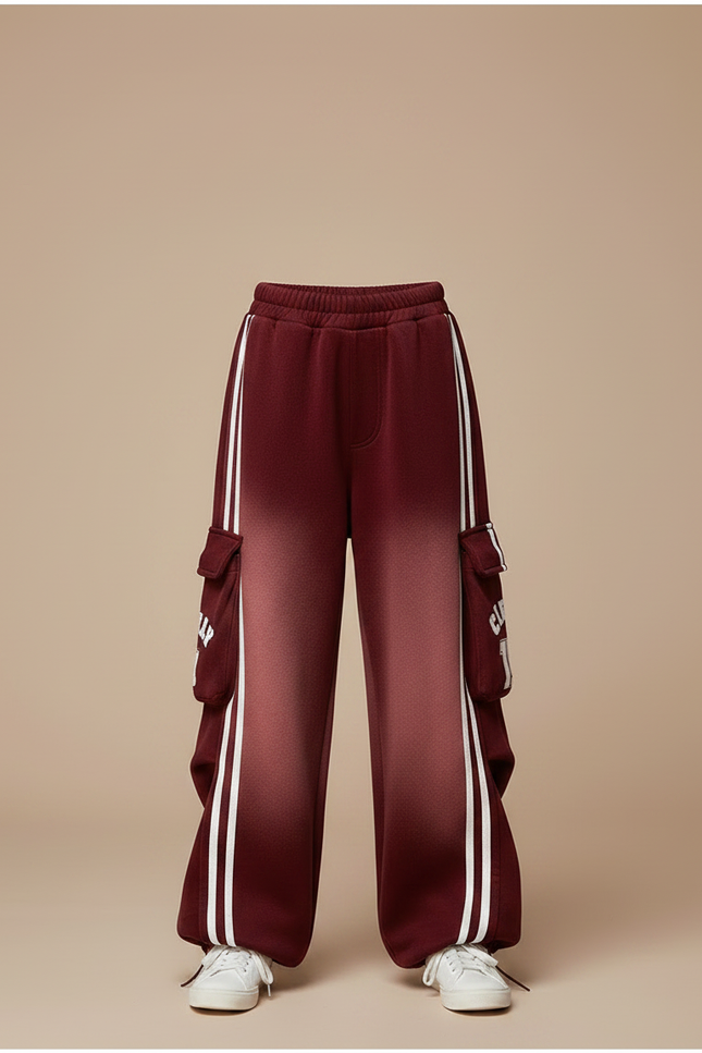 Pantalon Velours Dégradé Cargo Sporty Rayures Blancs - Bordeaux - vue 3