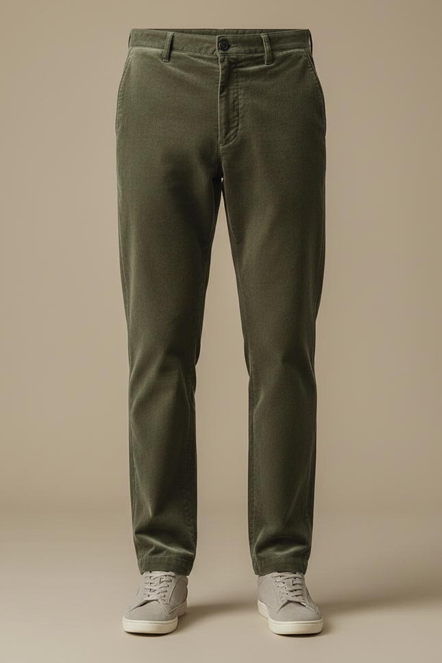 Pantalon Velours Côtelé Vert Droit Homme Élégant - Kaki - vue 3