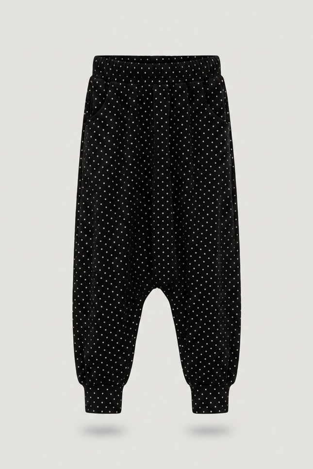 Pantalon Velours Noir Ample Points Blancs Garçon - vue 3