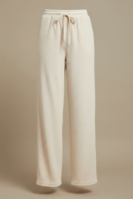 Pantalon Velours Côtelé Ample Beige Fluide Femme - Cordé - vue 3