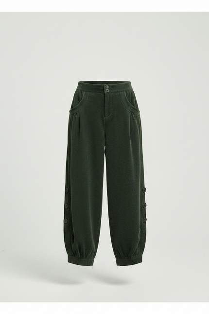 Pantalon Japonais Velours Cotelé - Vert Cordé - vue 3