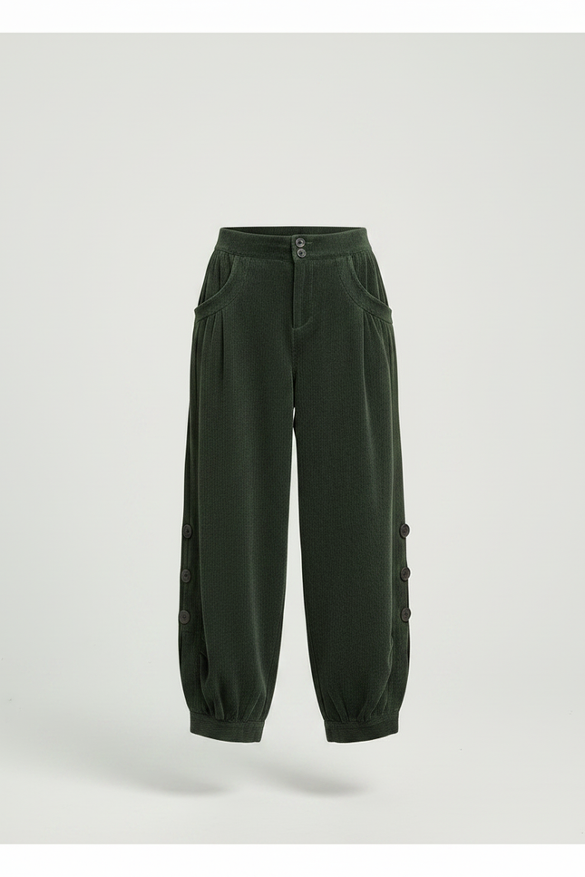 Pantalon Japonais Velours Cotelé - Vert Cordé - vue 3