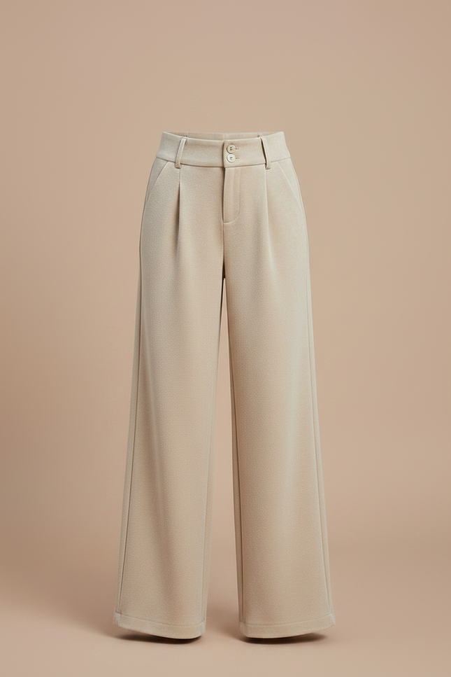 Pantalon Velours Beige Ample Droit Taille Haute Fille - vue 3