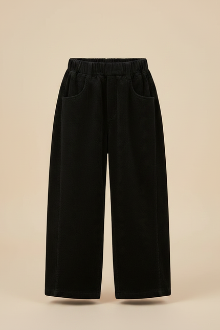 Pantalon Velours Noir Côtelé Ample Décontracté Fille - Cordé - vue 3