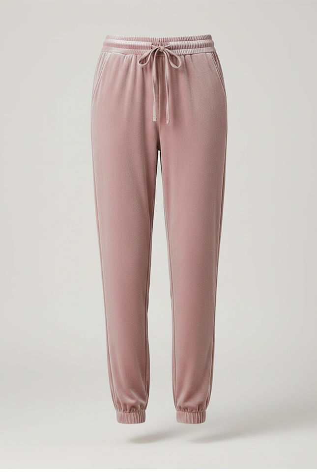 Pantalon Velours Rose Ample Élastiqué Décontracté Femme - vue 3