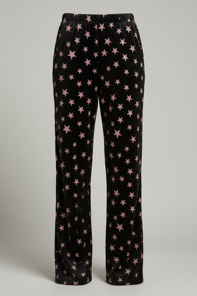 Pantalon Velours Noir Étoiles Roses Ample Femme - vue 3